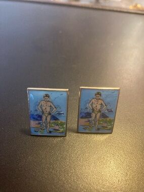 Men's Novelty Beach Swimmer Cufflinks - Blue